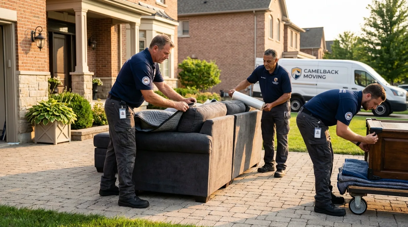Large estate moving crew wrapping furniture in Albion, NY