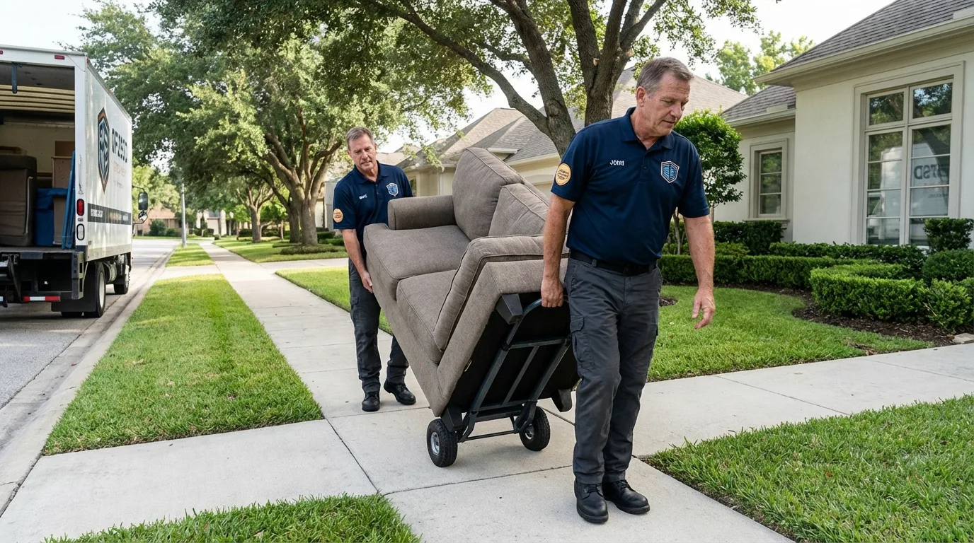Local residential moving crew loading furniture in Albion, NY